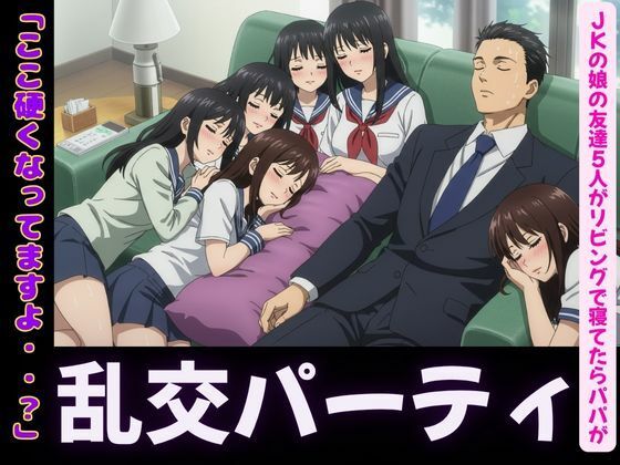 「d_607083 JKの娘の友達5人がリビングで寝てたらパパの肉棒を触ってきて・・・エッチな乱交パーティに」のサムネイル画像